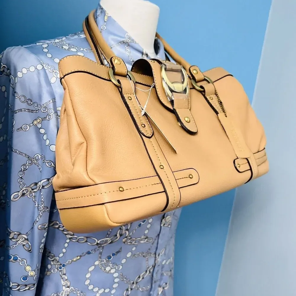 New Apt. 9 Womens Genuine Leather Shoulder Bag Purse Camel Tan Gold Hardware Y2k